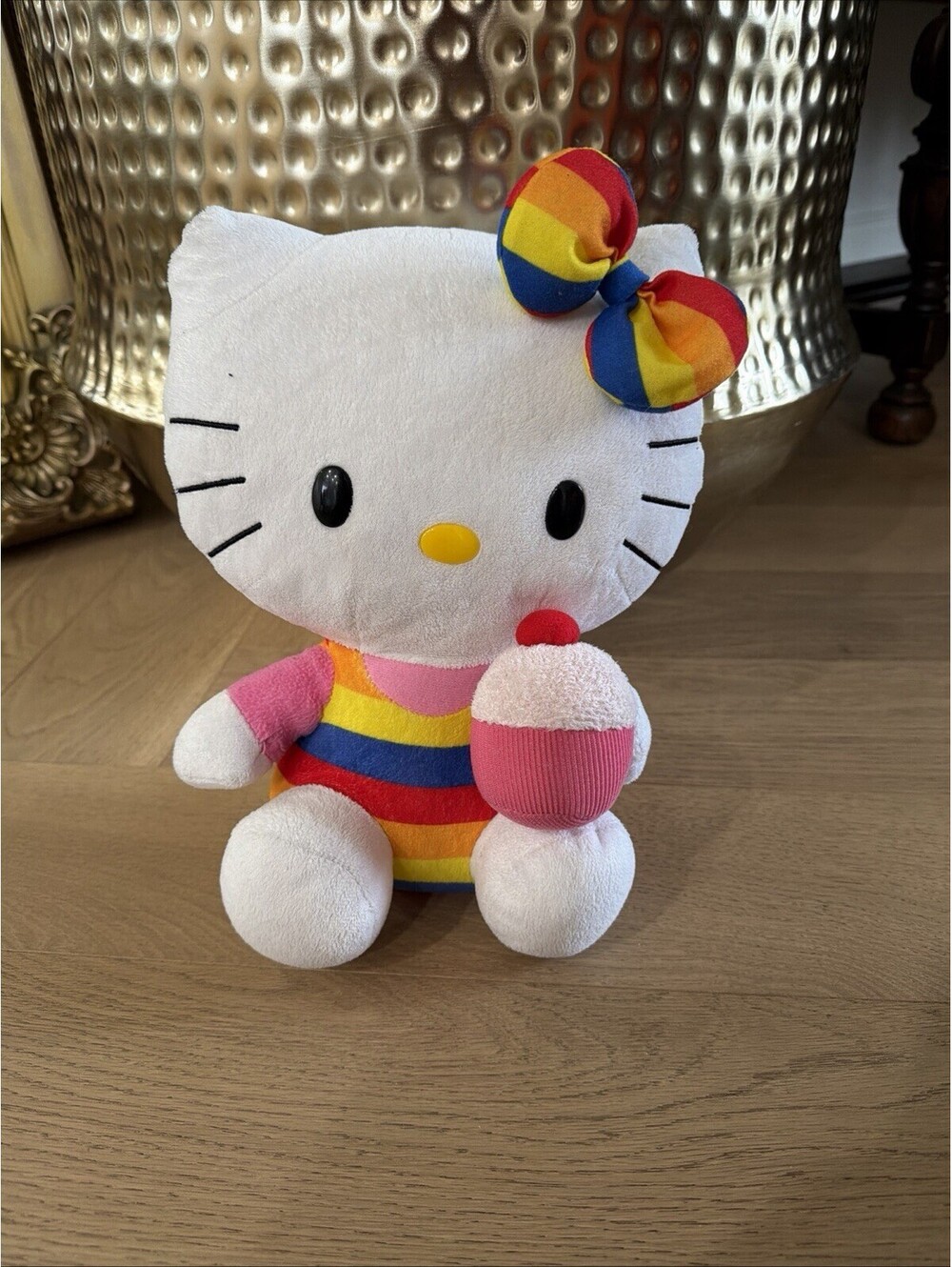 Hello Kitty Large 11” Ty Beanie Buddy Birthday Rainbow Cupcake New Old Stock